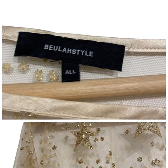 Beulah Style Beige Sheer Mesh Sequin Star Puff Sleeve Dress - Picture 4 of 5